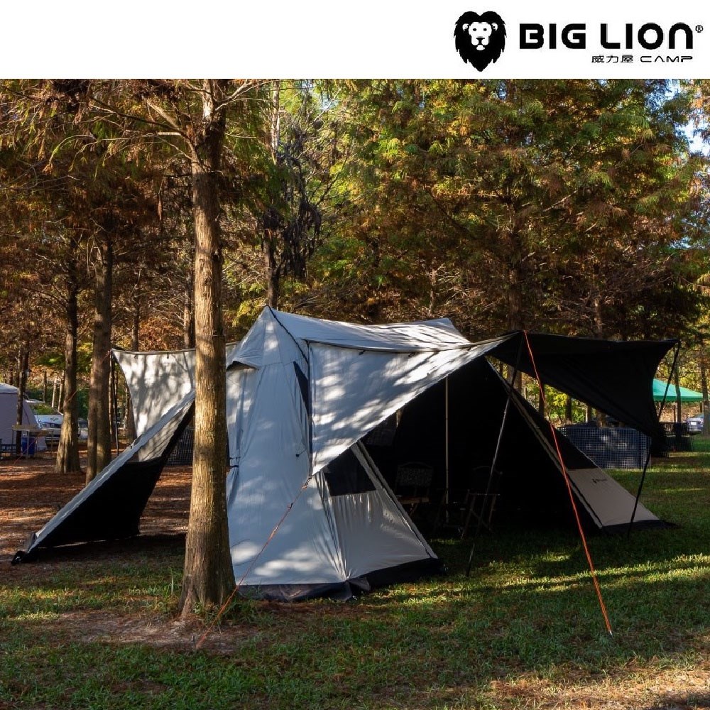 威力屋 BIG LION 47雙峰帳 米白 大全配 黑膠 帳篷 4門4窗 5分鐘可搭 內掛帳