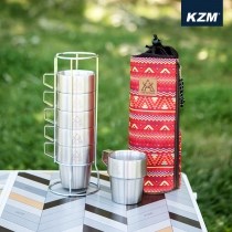 KAZMI KZM 不鏽鋼雙層馬克杯6入組 300ml杯子6入 專用杯架 收納套