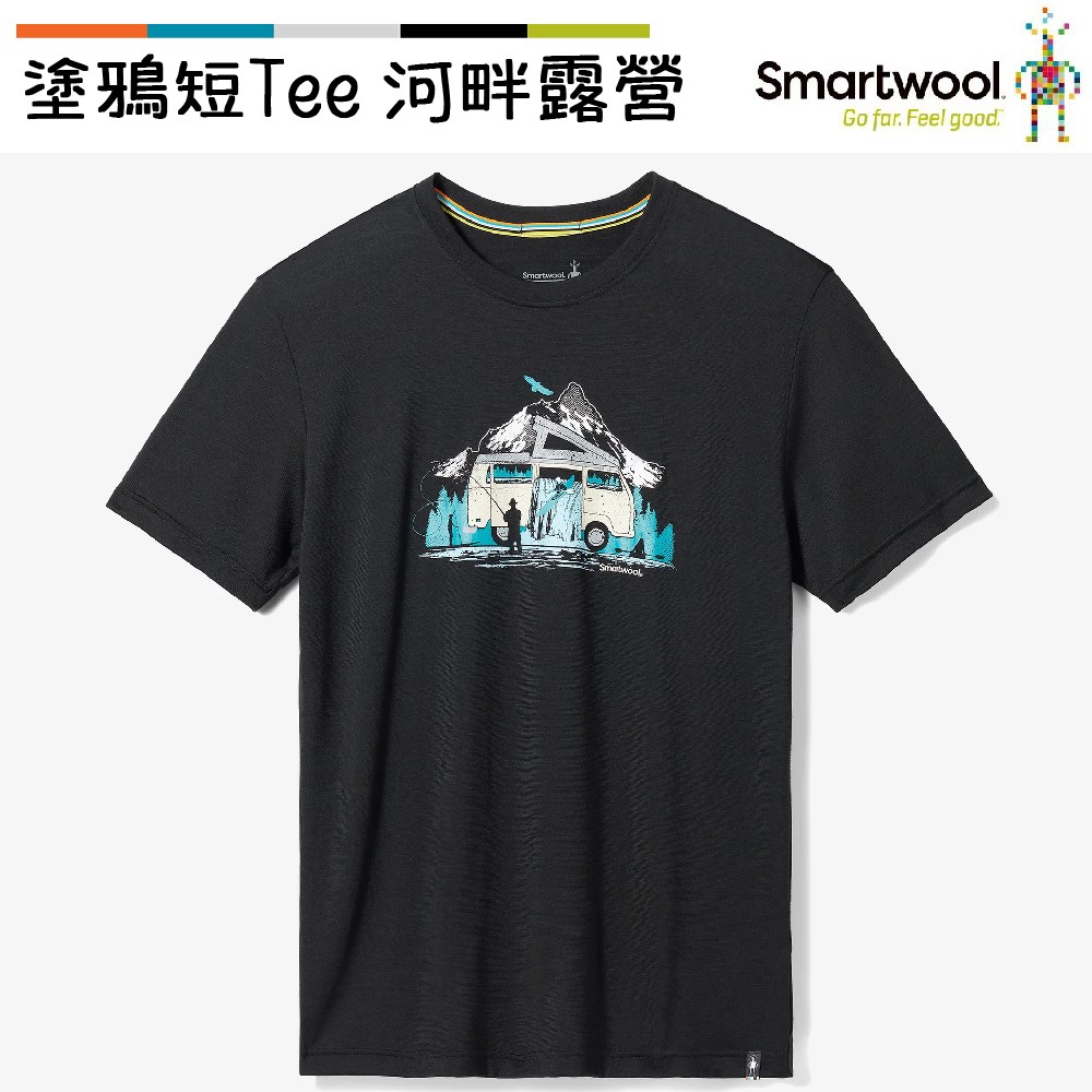 Smartwool 塗鴉短Tee/河畔露營 黑色 SW016985001 美麗諾羊毛 T恤
