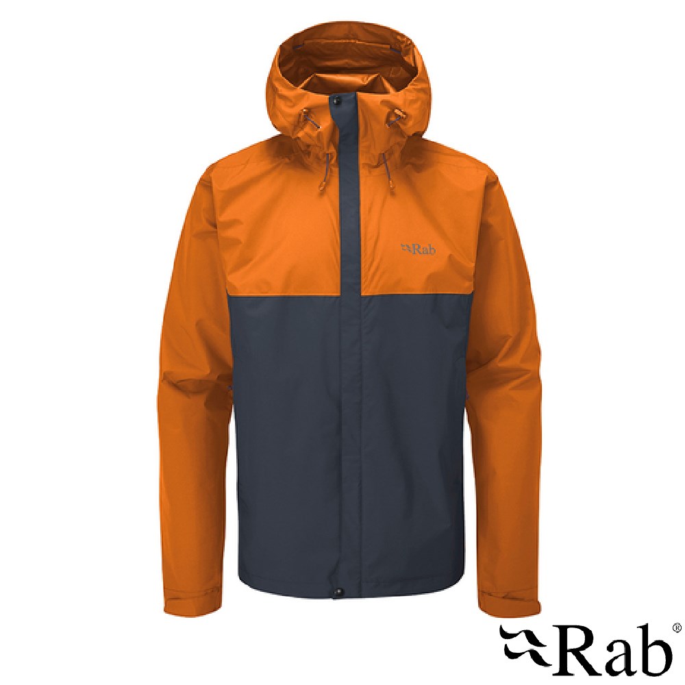 英國 RAB Downpour Eco Jacket 輕量 防風 防水 連帽外套 男款 橙/灰 QWG82 登山