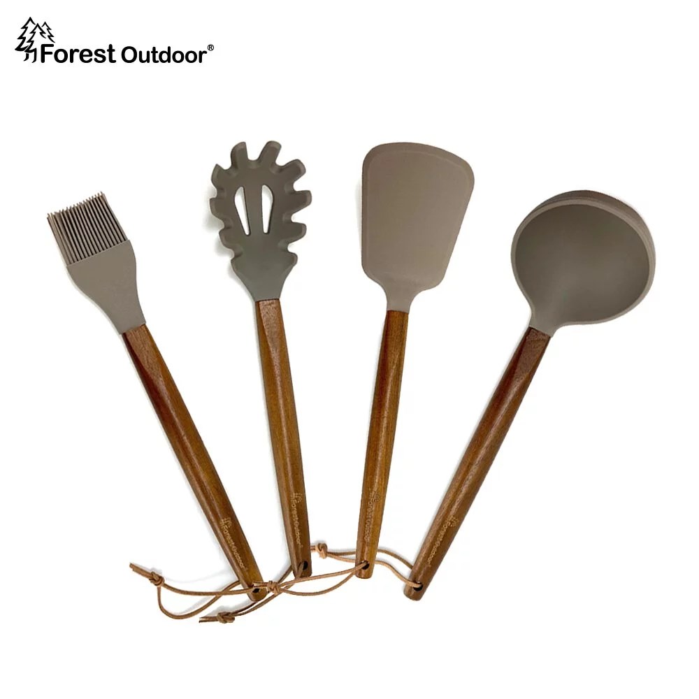 Forest Outdoor 原木矽膠廚具 油刷 鍋鏟 湯勺 撈麵勺 食品級矽膠+櫸木實木手柄