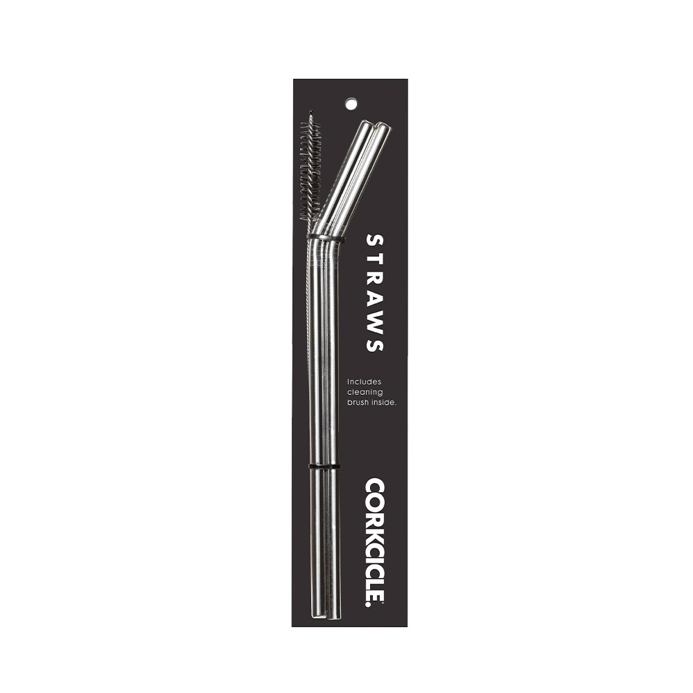 美國 CORKCICLE 不鏽鋼吸管組(兩入) 銀 附清潔刷  吸管 環保吸管