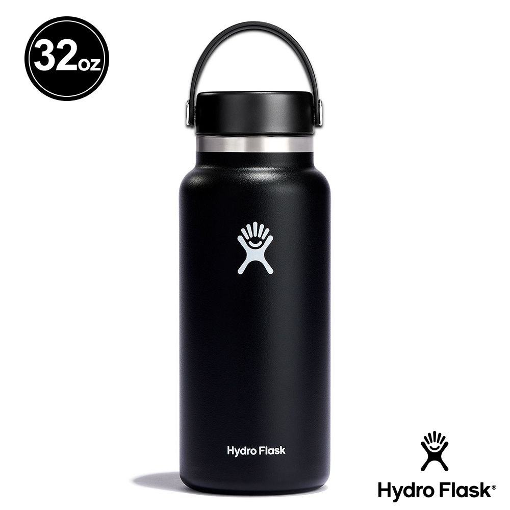 Hydro Flask 32oz/946ml 寬口提環保溫瓶 時尚黑 保冷 保溫瓶 水壺 登山 露營