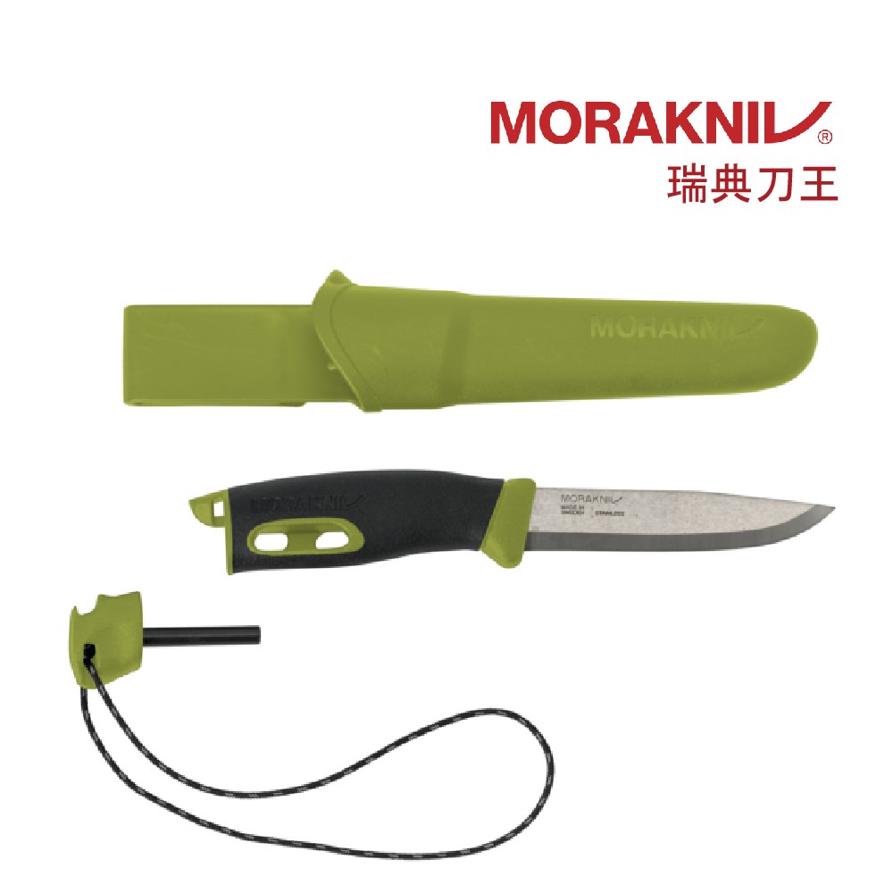 MORAKNIV 不鏽鋼直刀(附打火石) 綠 Companion Spark 13570 露營刀 登山刀 瑞典製