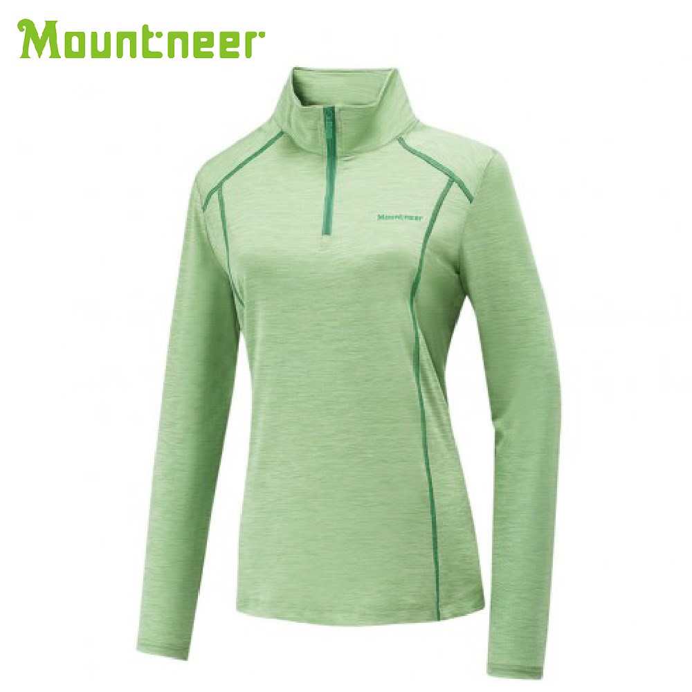 Mountneer 女 膠原蛋白長袖排汗衣 31P66-69 果綠 排汗衣 立領 長袖 抗UV 吸濕排汗