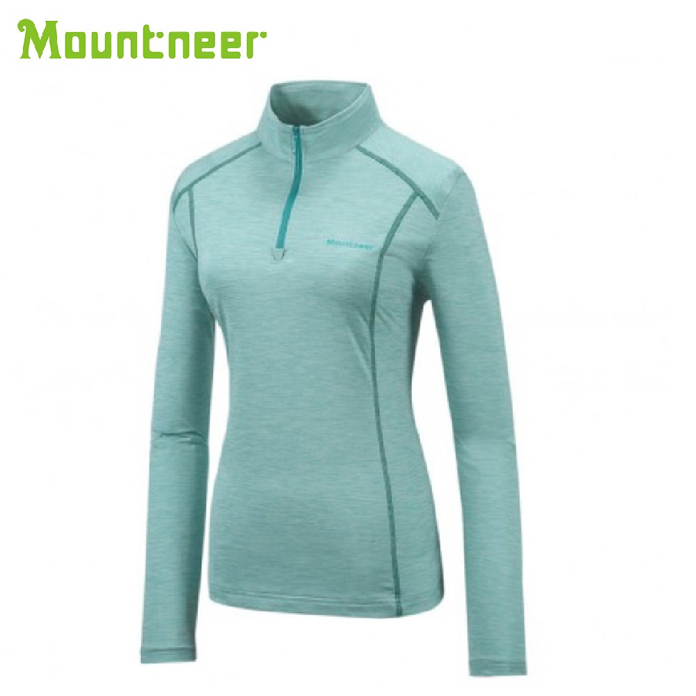 Mountneer 女 膠原蛋白長袖排汗衣 31P66-73 春綠 排汗衣 立領 長袖 抗UV 吸濕排汗