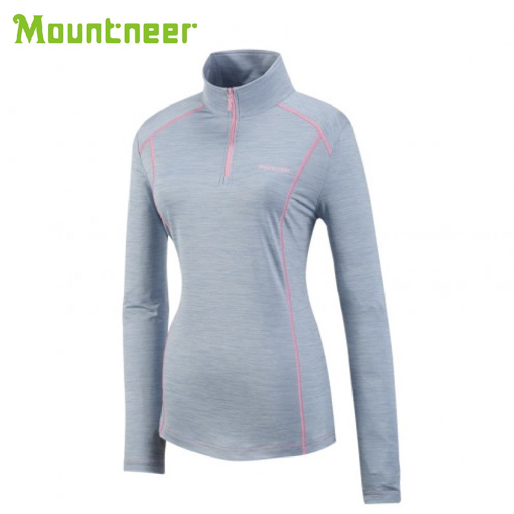 Mountneer 女 膠原蛋白長袖排汗衣 31P66-77 淺藍 排汗衣 立領 長袖 抗UV 吸濕排汗