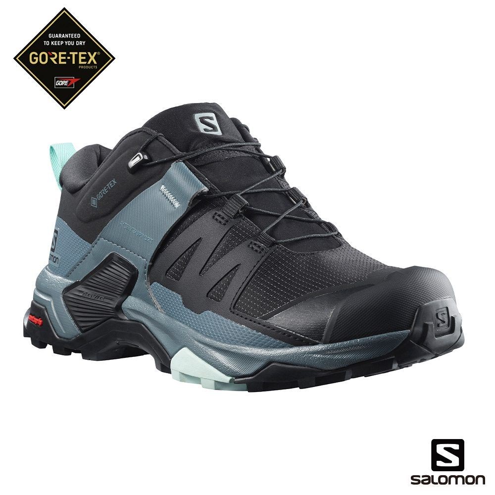 Salomon 女 X ULTRA 4 Goretex 低筒登山鞋 L41289600 黑暴綠/乳白/藍綠 健行鞋