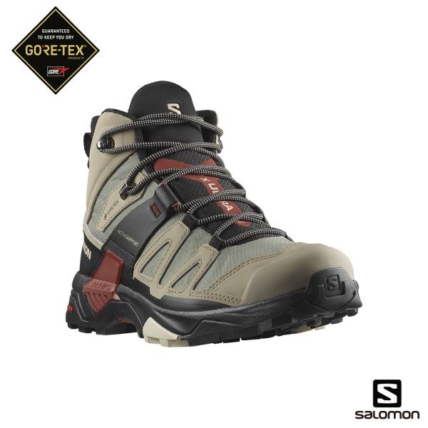 Salomon 男 X ULTRA 4 Goretex 中筒登山鞋 L47352500 復古卡其/黑/焦褐紅 健行鞋