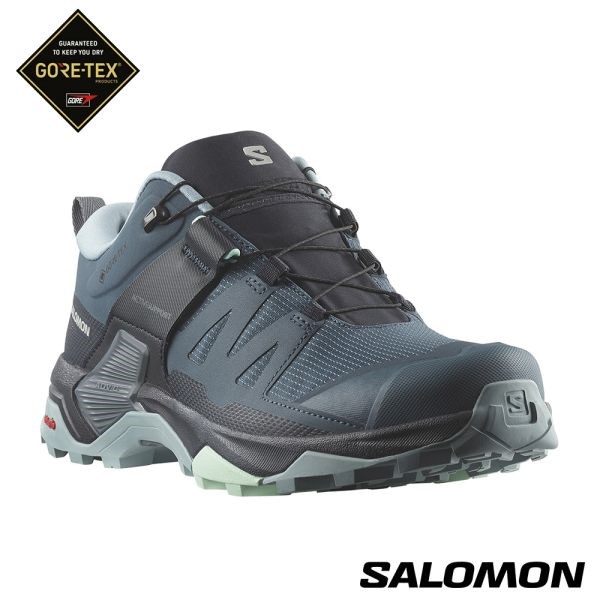 Salomon 女 X ULTRA 4 Goretex 低筒登山鞋 寬楦 L47352900 觀星藍/碳黑/石頭藍 健走鞋