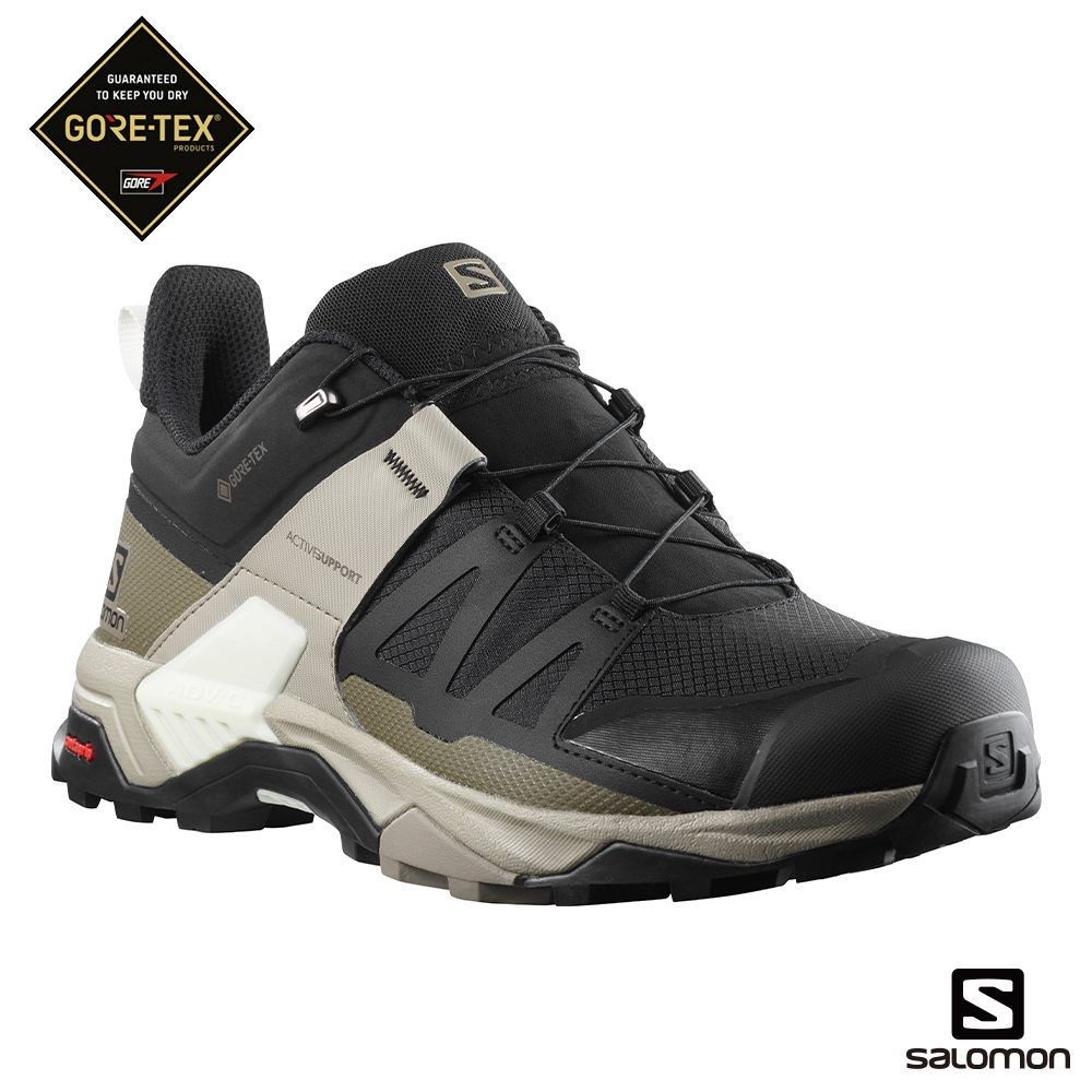Salomon 男 X ULTRA 4 Goretex 低筒登山鞋 L41288100 黑/復古卡其/香草白 健行鞋