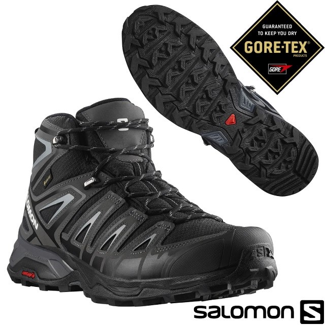 Salomon 男 X ULTRA PIONEER Goretex 中筒登山鞋 L47170300 黑/磁灰/石碑灰 健行鞋