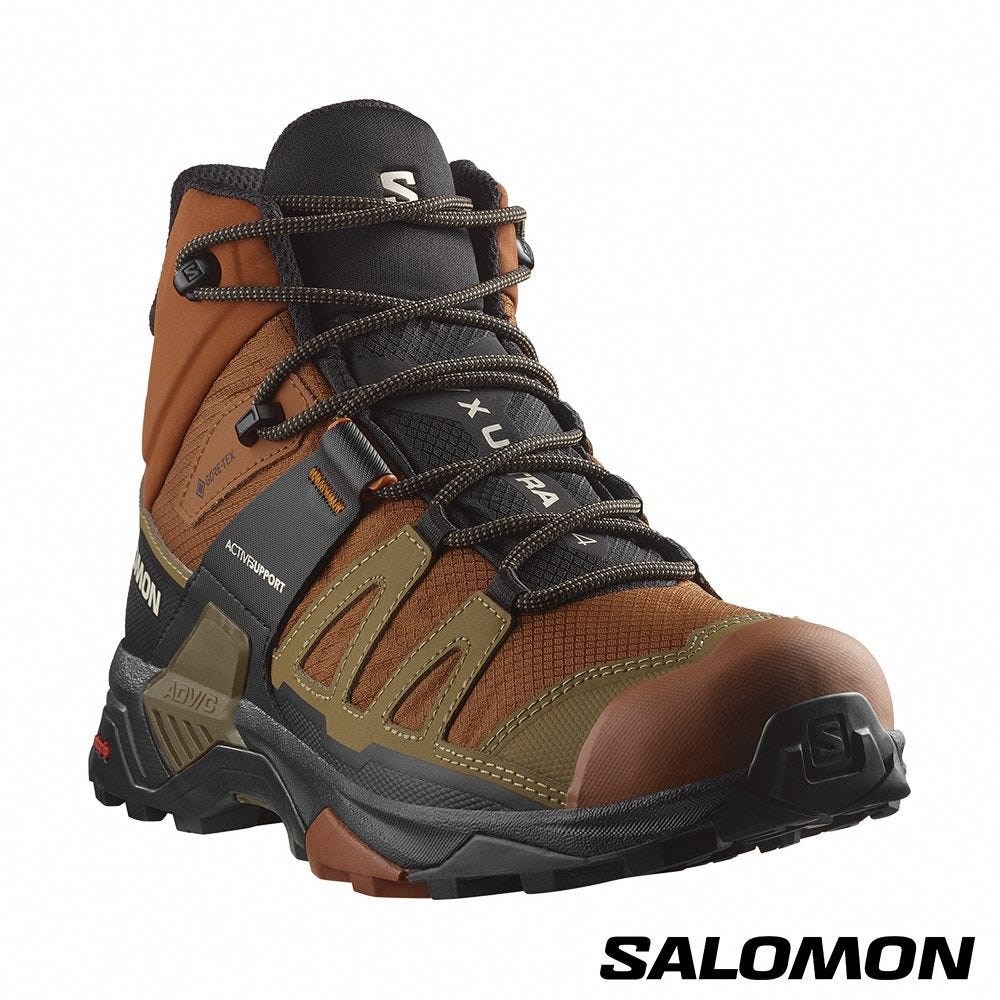 Salomon 男 X ULTRA 4 GTX 中筒登山鞋 L47685400 防水 焦糖褐/卡其棕/黑 健行鞋 防水