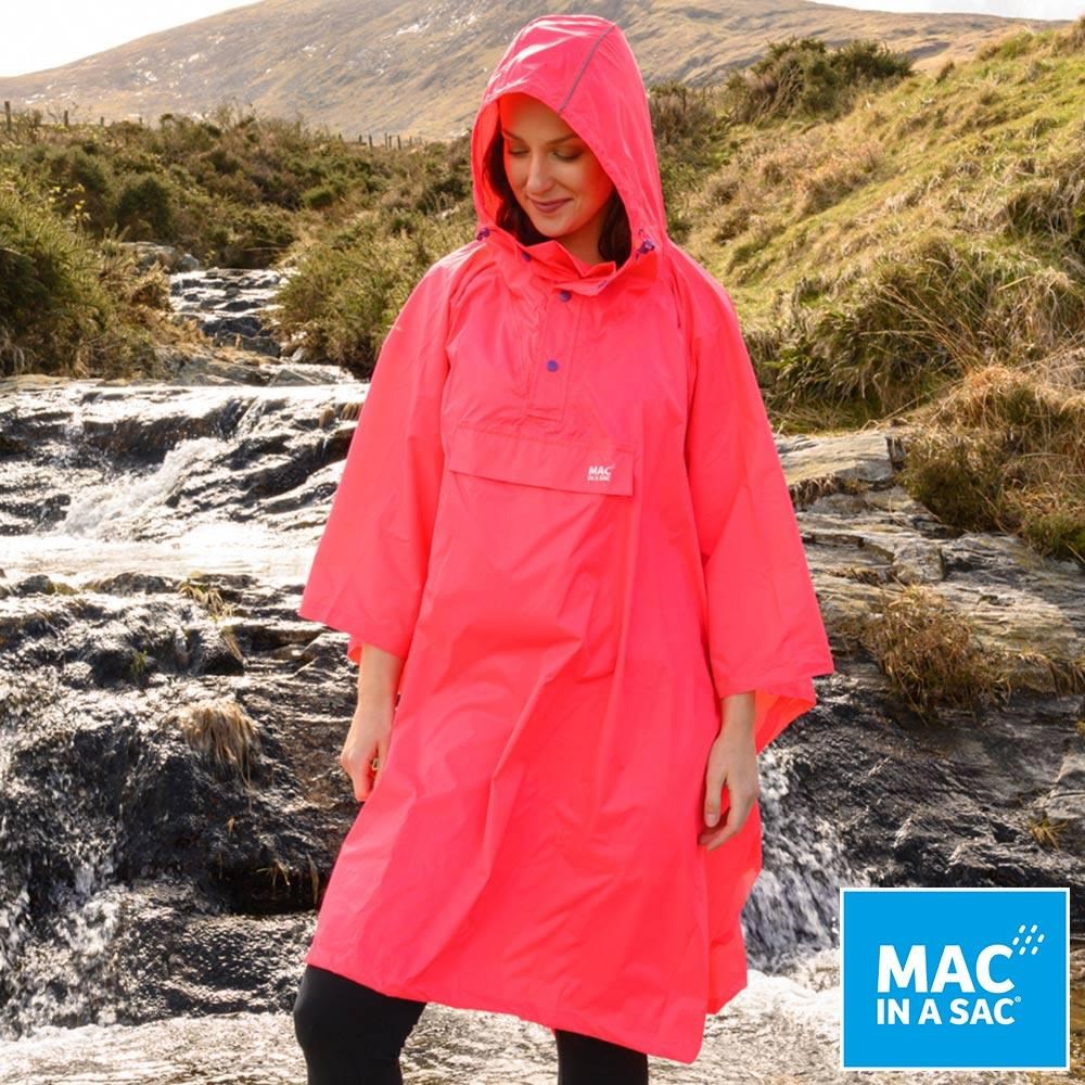 MAC IN A SAC 英國 輕巧袋著走快穿成人雨衣 MNS041 螢光粉紅 登山 輕便雨衣