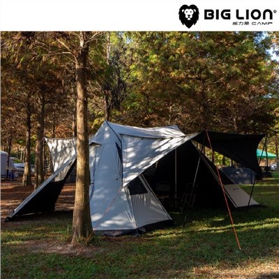 威力屋 BIG LION 47雙峰帳 米白 大全配 黑膠 帳篷 4門4窗 5分鐘可搭 內掛帳