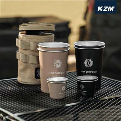 KAZMI KZM 工業風不鏽鋼套杯8件組 350ml 50ml 不鏽鋼杯 野炊 茶杯 露營