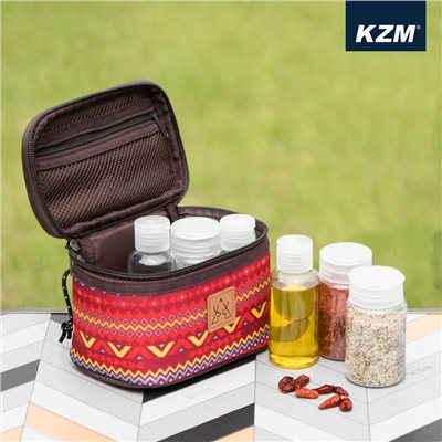 KAZMI KZM 經典民族風調味料收納袋(S) 含6個調味瓶 露營 調味罐收納