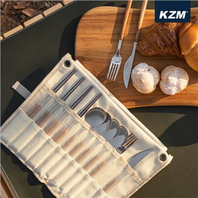 KAZMI KZM 風格餐具組附收納袋 湯匙 筷子 叉子 刀子 4人份組 餐具收納袋 露營餐具