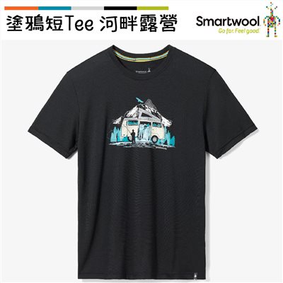 Smartwool 塗鴉短Tee/河畔露營 黑色 SW016985001 美麗諾羊毛 T恤