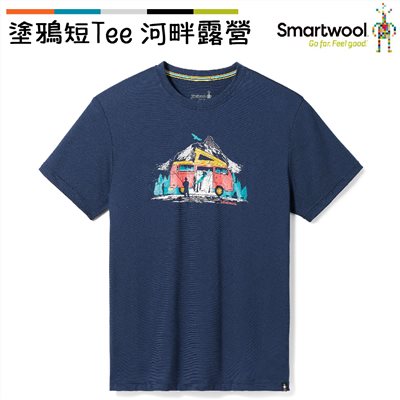 Smartwool 塗鴉短Tee/河畔露營 海軍藍 SW016985092 美麗諾羊毛 T恤
