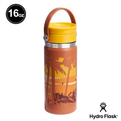 Hydro Flask 16oz/473ml 旋轉咖啡蓋保溫瓶 胡桃橘 藝術家聯名 保冷 保溫瓶 水壺 登山 露營