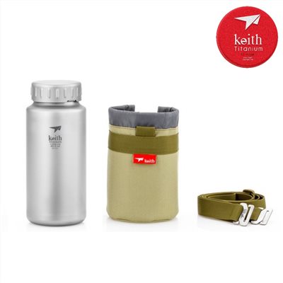 鎧斯 Keith Ti3036 純鈦寬口運動水壺鈦保鮮罐1200ml 附可拆背帶水壺包
