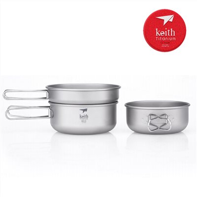 鎧斯 Keith Ti6053 純鈦環保餐具套鍋組 500ml+550ml+680ml 三入組 折疊把手 鈦鍋