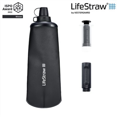LifeStraw Peak 頂峰軟式水瓶 1L 深灰 過濾水瓶 可折疊擠壓 越野跑 登山健行 露營