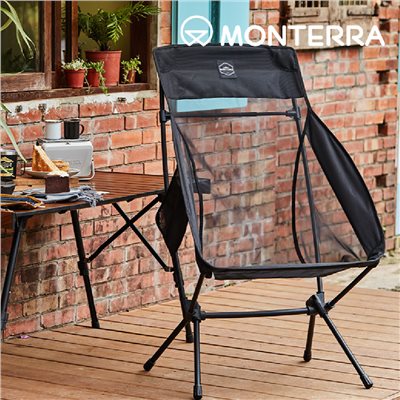 MONTERRA CVT2 GRANDE L 輕量網布蝴蝶型摺疊椅 高扶手 黑色 摺疊椅 露營椅