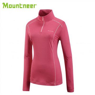 Mountneer 女 膠原蛋白長袖排汗衣 31P66-34 深桃紅 排汗衣 立領 長袖 抗UV 吸濕排汗