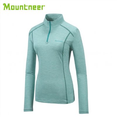 Mountneer 女 膠原蛋白長袖排汗衣 31P66-73 春綠 排汗衣 立領 長袖 抗UV 吸濕排汗