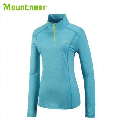 Mountneer 女 膠原蛋白長袖排汗衣 31P66-75 藍色 排汗衣 立領 長袖 抗UV 吸濕排汗