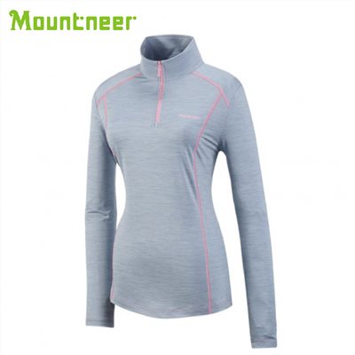 Mountneer 女 膠原蛋白長袖排汗衣 31P66-77 淺藍 排汗衣 立領 長袖 抗UV 吸濕排汗
