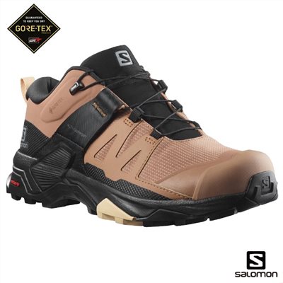 Salomon 女 X ULTRA 4 Goretex 低筒登山鞋 L41289700 烏木黑/摩卡棕/杏仁粉 健走鞋