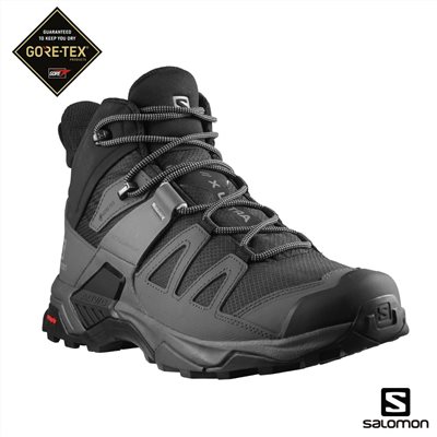 Salomon 男 X ULTRA 4 寬楦 Goretex 中筒登山鞋 L41294600 黑/灰/珍珠藍 健行鞋