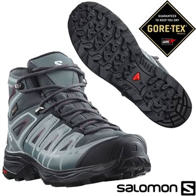 Salomon 女 X ULTRA PIONEER Goretex 中筒登山鞋 L47170500 烏木黑/暴綠/深酒紅 健行鞋