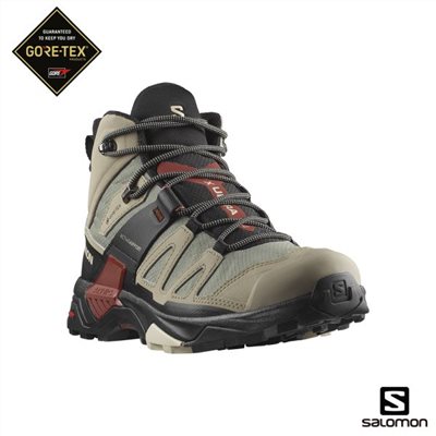Salomon 男 X ULTRA 4 Goretex 中筒登山鞋 L47352500 復古卡其/黑/焦褐紅 健行鞋