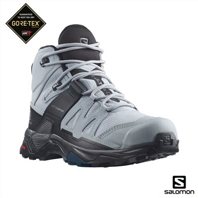 Salomon 女 X ULTRA 4 Goretex 中筒登山鞋 寬楦 L41687200 深礦灰/黑/藍 健走鞋