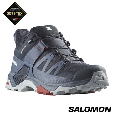Salomon 男 X ULTRA 4 Goretex 低筒登山鞋 L47376500 碳黑/白令藍/珍珠藍 健行鞋
