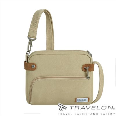 Travelon 美國 防盜復古側肩包 TL-33071 卡其 隨身斜背包 防盜包 休閒旅遊