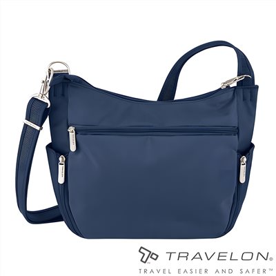 Travelon 美國 經典防盜側背包 TL-42757 深藍 隨身側背包 防盜包 休閒旅遊