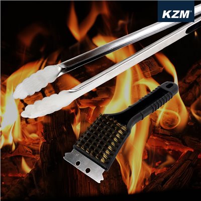 KAZMI KZM 不鏽鋼炭火夾+烤網清潔銅刷鏟組 炭火夾 銅刷鏟 野炊 露營