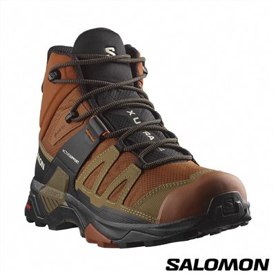 Salomon 男 X ULTRA 4 GTX 中筒登山鞋 L47685400 防水 焦糖褐/卡其棕/黑 健行鞋 防水