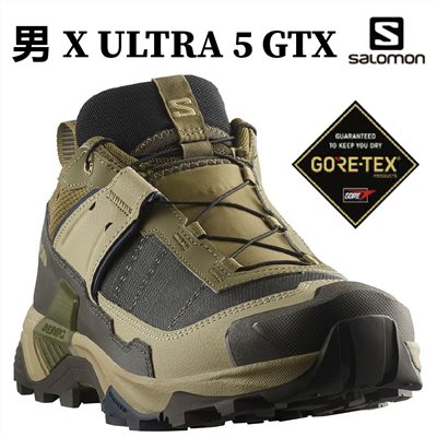 Salomon 男 X ULTRA 5 GTX 低筒登山鞋 橄欖綠/灰綠/夜藍 L47725800 健走鞋