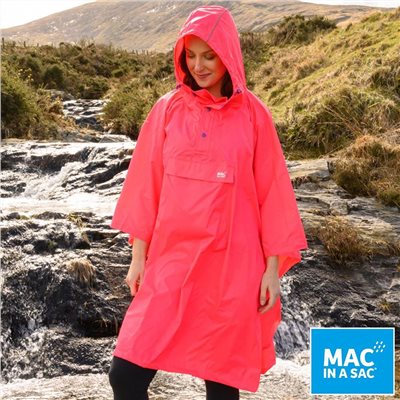MAC IN A SAC 英國 輕巧袋著走快穿成人雨衣 MNS041 螢光粉紅 登山 輕便雨衣