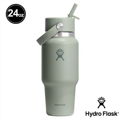 Hydro Flask 24oz/709ml 寬口提環吸管隨行杯 灰綠 水瓶 保溫瓶 保溫杯 露營