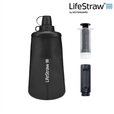 LifeStraw Peak 頂峰軟式水瓶 650ml 深灰 過濾水瓶 可折疊擠壓 越野跑 登山健行 露營