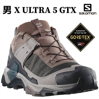 Salomon 男 X ULTRA 5 GTX 低筒登山鞋 灰/藍/灰 L47854600 健走鞋