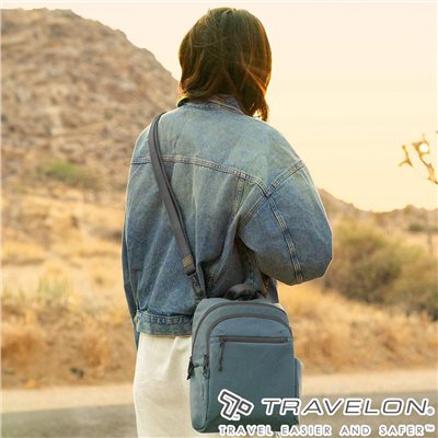 Travelon 美國 Voyages防盜斜背包 TL-43670 藍 防盜包 隨身包 休閒包