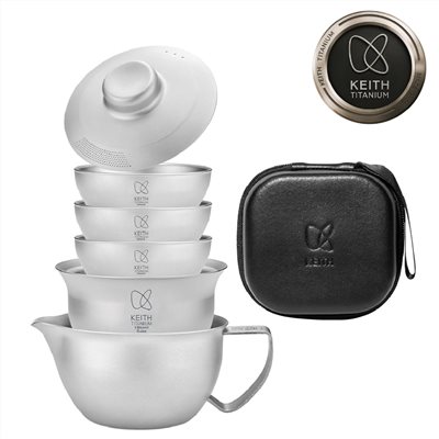 鎧斯 Keith Ti3915 鎧斯鈦旅行功夫茶具5件套組 蓋杯 茶海 品茗杯 收納包 鈦杯